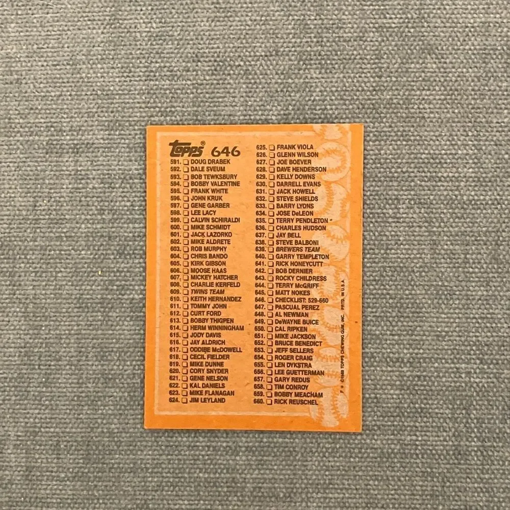 1988 Topps Baseball Card Trading Card